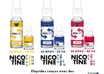 Boutique en ligne de e-liquides français. Eliquides français fabriqués dans notre laboratoire près de bordeaux. Nos eliquides français sont sans ajout d'eau, d'alcool, de colorant, de conservateurs, ni de Sucralose. VAPOTROTTER, fabricant de e-liquides depuis 2013. Nos E-liquides sont disponibles sous différents formats : Eliquides 10ml Eliquides 50ml ( VAPE SUB' et FIFTY VAPE pour les pros ) prêts à vaper mix&vape boosters CDB des laboratoires Stilla résistances, coils (eleaf, vaporesso, voopoo, kangertech..) Retrouvez sur notre site des eliquides saveur et goût tabac ( ry4, mro, cml,..), des eliquides fruités ( fraise, framboise, pomme, citron ). Mais aussi des eliquides saveurs et goûts frais (eliquide eucalyptus, eliquide chlorophylle, eliquide menthe extrême, eliquide ultra frais), des e-liquides gourmands (eliquide biscuit, eliquide cookies, eliquide tarte citron, eliquide popcorn, eliquide vanille,eliquide caramel,...), et des eliquides sucrés ( bonbons, eliquide Fraise Tagada, eliquide dragibus, eliquide chewing-gum,...). Taux de Nicotine disponibles pour nos eliquides : 0mg/ml 3mg/ml 6mg/ml 9mg/ml 12mg/ml 15mg/ml 18mg/ml Taux de MPGV/VG ( Mono propylène glycol végétal / Glycérine Végétale ) : 70PG/30VG 50PG/50VG 20PG/80VG Toutes les marques de e-liquides français fabriqués par le laboratoire Vapotrotter, sont sans ajout : d'eau d'alcool de conservateurs de colorants de sucralose d'exhausteurs de goût Mis à part la gamme CBD by stilla, tous les eliquides vendus sur ce site sont uniquement produits par le laboratoire VAPOTROTTER situé près de Bordeaux. CHEZ VAPOTROTTER, IL Y EN A POUR TOUT LE MONDE  : Des recettes fruitées, des parfums mentholés, et même des parfums fruités ET mentholés (pensez à goûter notre fresh melon par exemple ou encore le Freddy) Mais aussi les classiques e-liquide Fraise, e-liquide cerise, e-liquide menthe fraiche, e-liquide chlorophylle, e-liquide citron, e-liquide mangue, e-liquide melon, etc Des saveurs gourmandes, comme le Tarte Citron, le Pop Papers ou encore le Flamby ! De la vanille, du biscuit, ou encore du popcorn, les gourmands seront servis, les calories en moins ! Les arômes bonbons sont aussi à l’honneur avec le Fraise Tagada, le Bonbon Banane ou encore le Dragifollies Une large gamme de saveurs TABACS (environ une quinzaine) On le dit et on le répète, nos eliquides sont sans ajout de sucralose, d’alcool, de conservateurs ou encore de colorants. Toutes les bases utilisées dans la conception de nos liquides sont d’origines végétales et notre nicotine provient de Suisse. saveurs eliquides, cigarettes électroniques, vapoteurs, vape, je suis vapoteur, vapote e-liquide 10ml, 0mg/ml nicotine 3mg/ml ratio pg/vg glycérine végétale