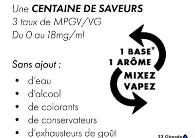 Boutique en ligne de e-liquides français. Eliquides français fabriqués dans notre laboratoire près de bordeaux. Nos eliquides français sont sans ajout d'eau, d'alcool, de colorant, de conservateurs, ni de Sucralose. VAPOTROTTER, fabricant de e-liquides depuis 2013. Nos E-liquides sont disponibles sous différents formats : Eliquides 10ml Eliquides 50ml ( VAPE SUB' et FIFTY VAPE pour les pros ) prêts à vaper mix&vape boosters CDB des laboratoires Stilla résistances, coils (eleaf, vaporesso, voopoo, kangertech..) Retrouvez sur notre site des eliquides saveur tabac ( ry4, mro, cml,..), des eliquides fruités ( fraise, framboise, pomme, citron ). Mais aussi des eliquides frais (eucalyptus, chlorophylle, menthe extrême, ultra frais), des e-liquides gourmands ( biscuit, cookies, tarte citron, popcorn, vanille, caramel,...), et des eliquides sucrés ( bonbons, Fraise Tagada, dragibus, chewing-gum,...). Taux de Nicotine disponibles pour nos eliquides : 0mg/ml 3mg/ml 6mg/ml 9mg/ml 12mg/ml 15mg/ml 18mg/ml Taux de MPGV/VG ( Mono propylène glycol végétal / Glycérine Végétale ) : 70PG/30VG 50PG/50VG 20PG/80VG Toutes les marques de e-liquides français fabriqués par le laboratoire Vapotrotter, sont sans ajout : d'eau d'alcool de conservateurs de colorants de sucralose d'exhausteurs de goût Mis à part la gamme CBD by stilla, tous les eliquides vendus sur ce site sont uniquement produits par le laboratoire VAPOTROTTER situé près de Bordeaux. CHEZ VAPOTROTTER, IL Y EN A POUR TOUT LE MONDE  : Des recettes fruitées, des parfums mentholés, et même des parfums fruités ET mentholés (pensez à goûter notre fresh melon par exemple ou encore le Freddy) Mais aussi les classiques Fraise, cerise, menthe fraiche, chlorophylle, citron, mangue, melon, etc Des saveurs gourmandes, comme le Tarte Citron, le Pop Papers ou encore le Flamby ! De la vanille, du biscuit, ou encore du popcorn, les gourmands seront servis, les calories en moins ! Les arômes bonbons sont aussi à l’honneur avec le Fraise Tagada, le Bonbon Banane ou encore le Dragifollies Une large gamme de saveurs TABACS (environ une quinzaine) On le dit et on le répète, nos eliquides sont sans ajout de sucralose, d’alcool, de conservateurs ou encore de colorants. Toutes les bases utilisées dans la conception de nos liquides sont d’origines végétales et notre nicotine provient de Suisse.