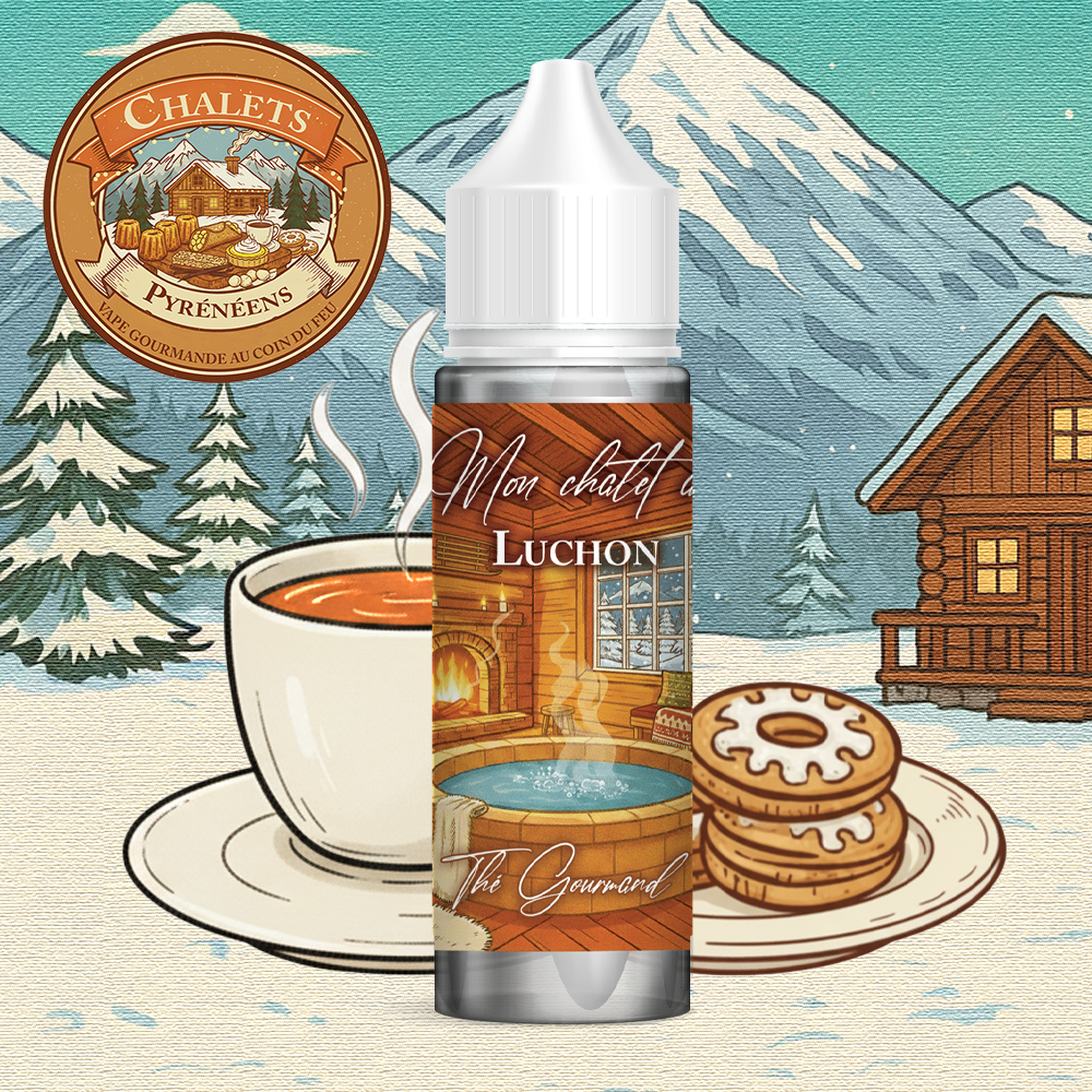 ELIQUIDE GOURMAND CHALET PYRENEEN LUCHON ELIQUIDE SAVEUR GOUT AROME THE CHAI BISCUIT VAPOTROTTER FIFTY VAPE 50ML 50PG 50VG